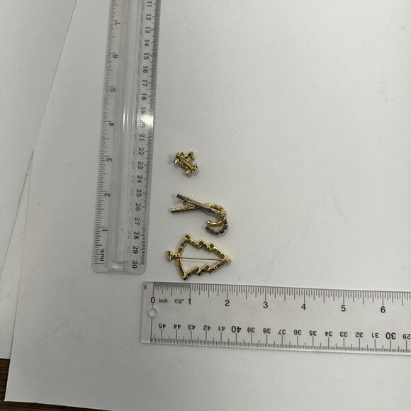 Vintage Rhinestone Christmas Brooch Pins Tree Candy Cane Bow Holiday Jewelry - Picture 3 of 3